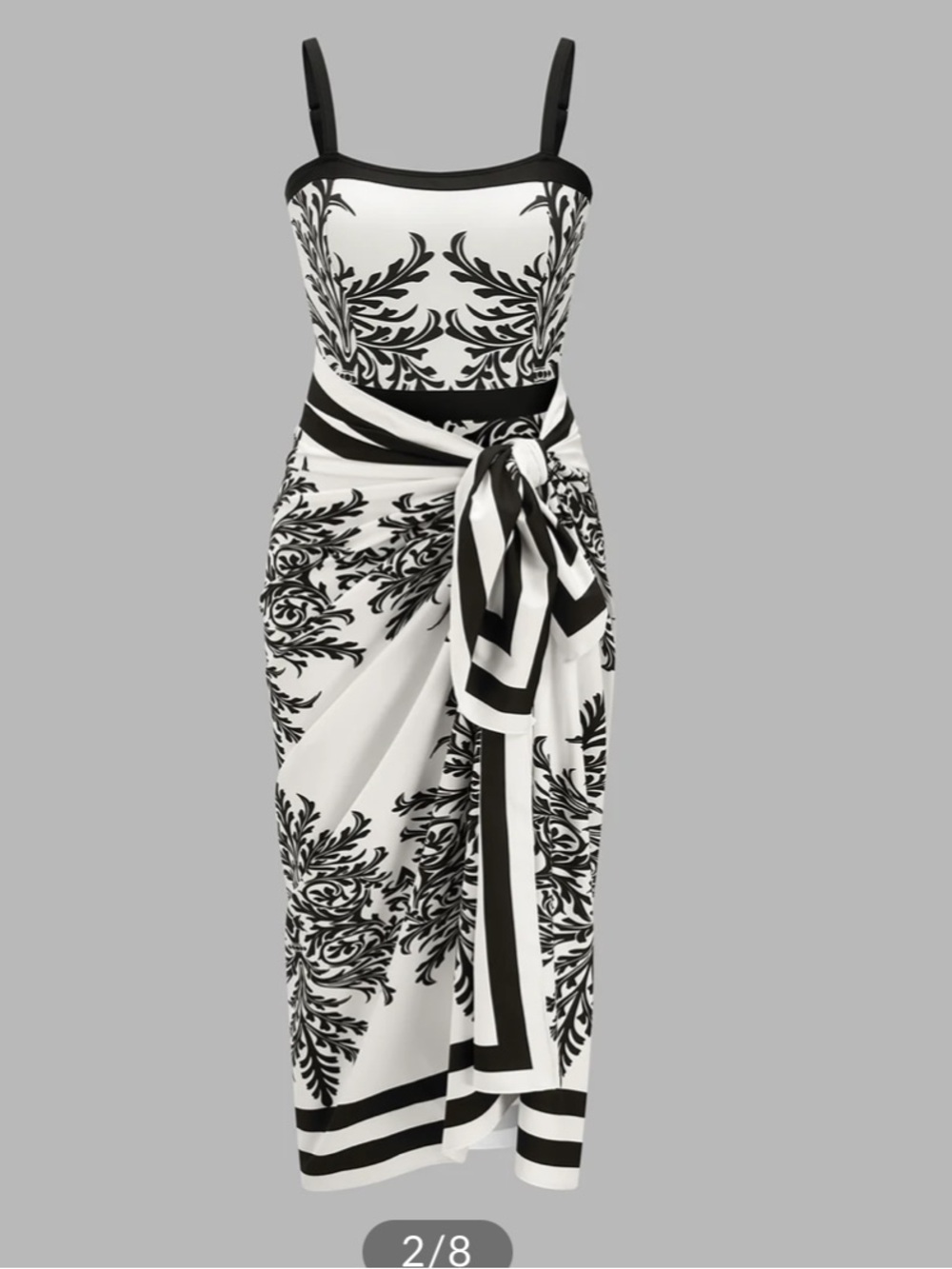 NWT Commense Black & White Baroque Print Swimsuit with Sarong